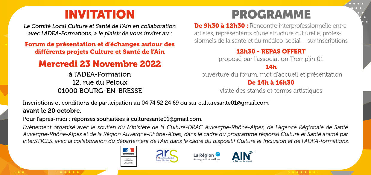 Carton invitation 23 11 2022 Comité Local Culture et Santé 01